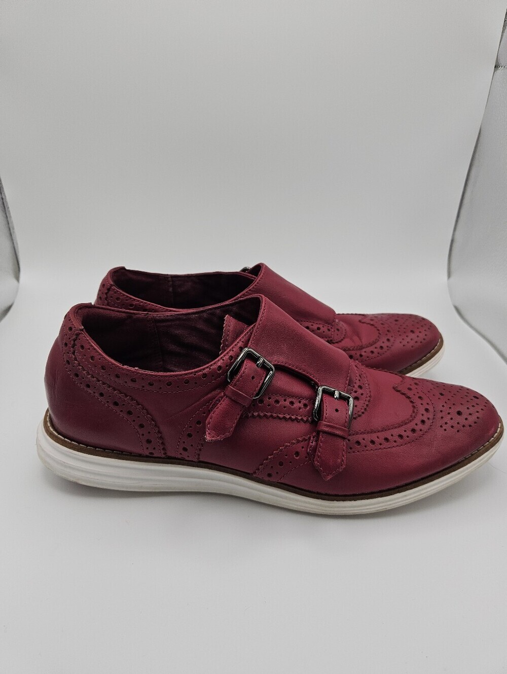 Cole Haan OriginalGrand Double Monkstrap Oxford Flats sneakers red leather sz 9
